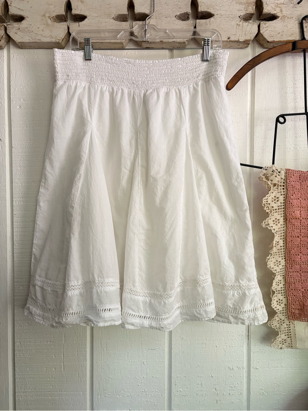Merona White A-Line Skirt with Lace Hem Cotton Medium
